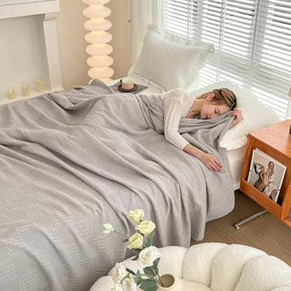 LGYKUMEG 100% Cotton Waffle Knit Blanket,Lightweight,Breathable and Soft, Weave Blanket for Summer Spring,Gray,100 x 150 cm / 39 x 59 inch - color: Gray, size: Throw 39x59 inch
