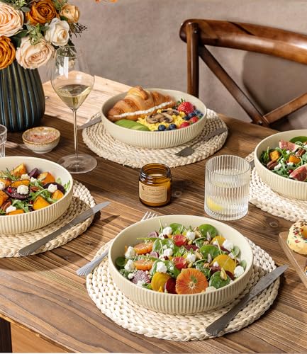 8.5" Ceramic Pasta Bowls Set of 4, Salad Bowls | Versatile Serving Bowls for Pasta, Salad, Fruit & Noodles, Housewarming & Wedding Gift, Cappuccino - color: Cappuccino, size: 8.5 Inch