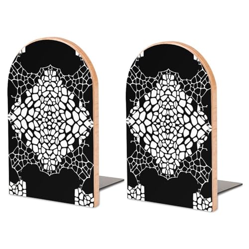 Black White Geometric Book Ends Decorative Bookends for Shelves Wood Book Stopper for Home Office Desk to Hold Books 6.7x4.7 Inch Bookshelf Decor 1 Pair - color: Style-3