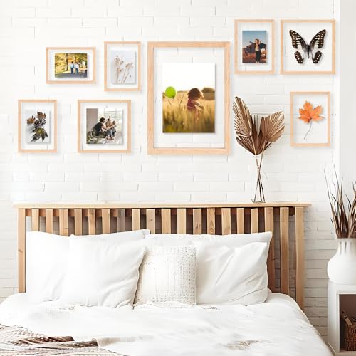 8x8 Floating Picture Frames Double Sided Tempered Glass Oak Wood Picture Frame Floating Display for Photos 7x7,6x6,5x5,4x4,or Full Display for 8"x8" Photos for Christmas,Halloween,Baby Scan,Anniversary,Wedding(Beige) - size: 8x8 inch