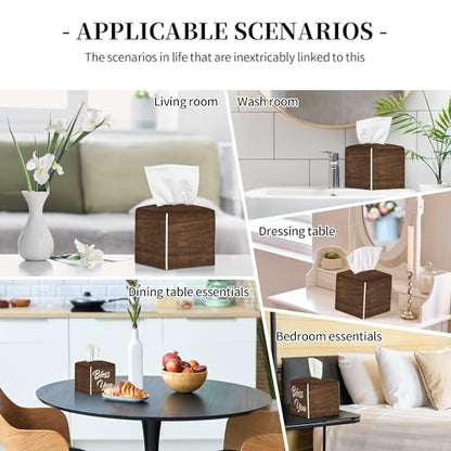 Bless You Tissue Box Cover Square,Wooden Board Texture Tissue Box Holder Waterproof Leather Facial Paper Organizer Dispenser for Bathroom Home Car Nightstand Vanity Desk - color: Color-22