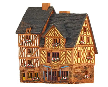 Ceramic Art Tealight Candle Holder Room Decoration Handcrafted Collectible Miniature Aroma Light House Traditional Half-Timbered Houses in The Old Town of Rennes, France B299AR*