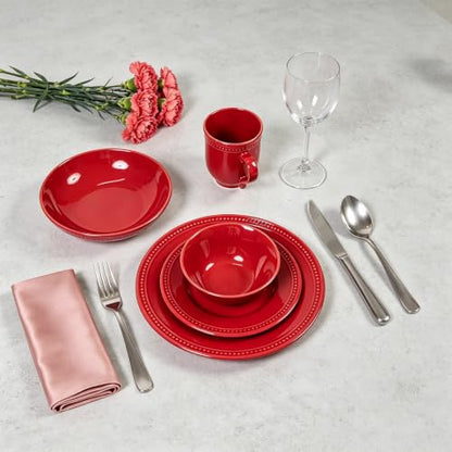 Pearl Dots Stoneware Dinnerware Set (20pc Set, Red) - color: Red, size: 20pc Set