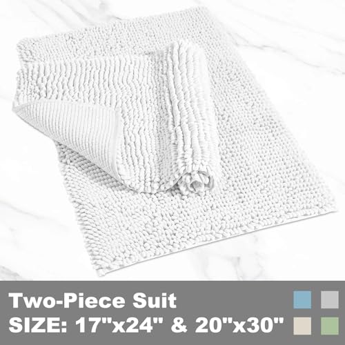 Thick Soft Absorbent Bath Rugs, Hot Melt Rubber Backing Bathroom Mat, Machine Washable Plush Bathroom Floor Mat, Bath Rugs Set for Tub Shower, Home Decor Accessories (White, 20"x30")