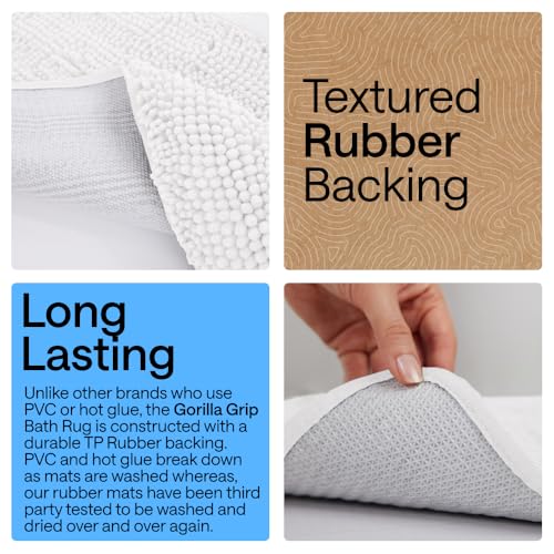 GORILLA GRIP Bathroom Rug Sets 3 Piece, Bath Mat Set and Oval Toilet Base with Rubber Backing, Plush Absorbent Shaggy Chenille Washable Mats, Includes 24x19.5, 24x17 and 30x20 Inch Rugs, White - color: White, style: 24"x19.5" + 24"x17" + 30"x20" - 3 Pack