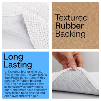 GORILLA GRIP Bathroom Rug Sets 3 Piece, Bath Mat Set and Oval Toilet Base with Rubber Backing, Plush Absorbent Shaggy Chenille Washable Mats, Includes 24x19.5, 24x17 and 30x20 Inch Rugs, White - color: White, style: 24"x19.5" + 24"x17" + 30"x20" - 3 Pack