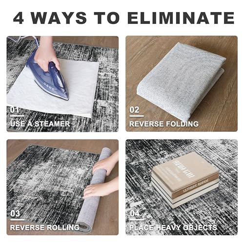 KILOCOCO Abstract Runner Rug 2x6 ft Washable Hallway Runner, Black/Grey | Machine Washable Kitchen Runner, Non Slip Entryway Runner, Printed Carpet Runners, Abstract Floor Runners, Soft Bedside Rug - color: Black/Grey, size: 2' x 6' (Runner)