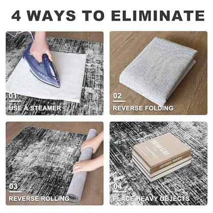 KILOCOCO Abstract Runner Rug 2x6 ft Washable Hallway Runner, Black/Grey | Machine Washable Kitchen Runner, Non Slip Entryway Runner, Printed Carpet Runners, Abstract Floor Runners, Soft Bedside Rug - color: Black/Grey, size: 2' x 6' (Runner)