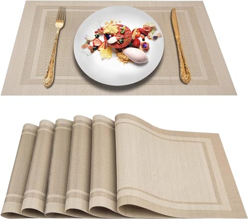 DACHUI Placemats Set of 4, Linen Look Woven, Heat Resistant, Washable Place Mats - color: Beige, size: 4PCS