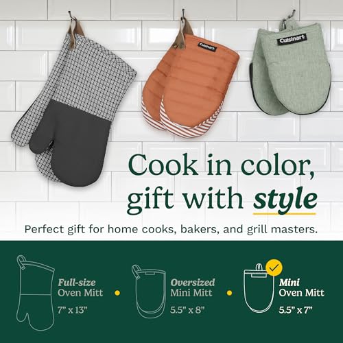 Cuisinart Mini Oven Mitts, 2-Pack, Neoprene Grip, Heat Resistant 350F | Cotton-lined, non-slip neoprene palm, ambidextrous design, ideal for smaller hands and everyday cooking - color: Black
