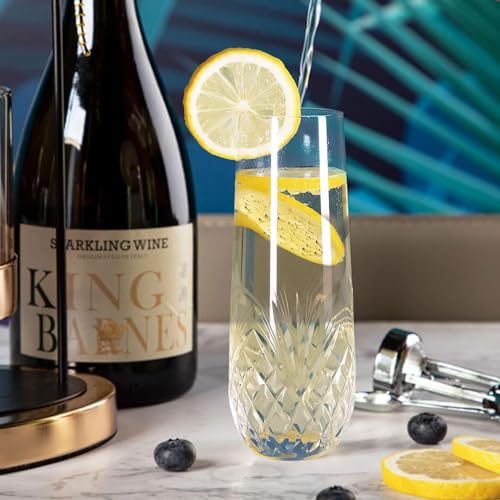 SHOSHIN Hand-Cut Crystal Stemless Champagne Flutes – Perfect for Parties, Weddings, and Celebrations – Elegant Set of 8 Champagne Glasses, 9.5 oz - color: Agave set of 8