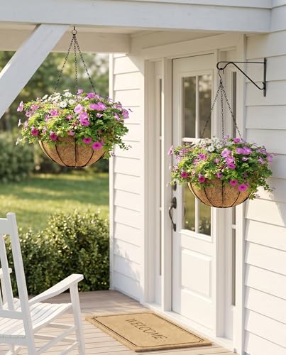Kingbuy 10 Inch Metal Hanging Planter Basket with Coconut Liner Wire Plant Holder Watering Flower Baskets Round Pot Hanger Garden Decoration for Indoor Outdoor - size: 10 Inch, style: 1 Pack