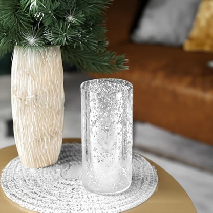 WGVI Hurricane Candle Holder Sleeve, W: 4", Ht: 8", Silver Speckled Glass Cylinder Open Both Ends, Chimney Tube Shade, 2 Pieces - color: Silver Speckle, size: 4x8"H