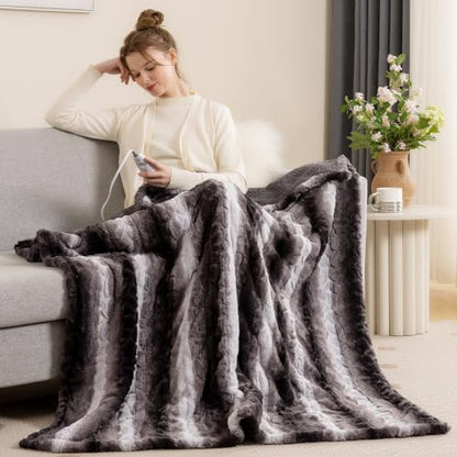Bearhug Heated Blanket 6 Heat Settings Electric Blanket, 4-Hour Auto Shut-Off, Luxurious Faux Fur & Sherpa Dual-Sided Heated Throw, Machine Washable, 50 x 60 Inches, Gift-Ready Elegant Packaging - color: Cocoa Fade Stripe, size: Throw 50" x 60"