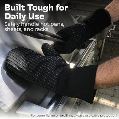 Silicone Oven Mitts - Black Set of 2-12.5" - Heat Resistant to 536 F / 280 C Kitchen Gloves - Professional Grade Protection Hot Cooking Baking - color: Black