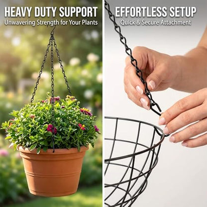RAINFLOW 15PCS Hanging Plant Chain - Heavy Duty Hanging Basket Chain | Black Metal Chains for Hanging Plants, Birdbaths, Bird Feeders, Lanterns, Baskets, Indoor Outdoor Garden Decor