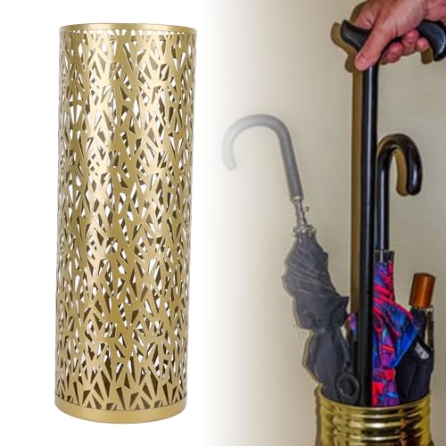 Jectse Umbrella Stand, Freestanding Round Metal Umbrella Holder Bin Hollowed Rain Collection Umbrella Organizer Bin for Home Office Entryway (Gold), Jectse021nsfg9dv-13