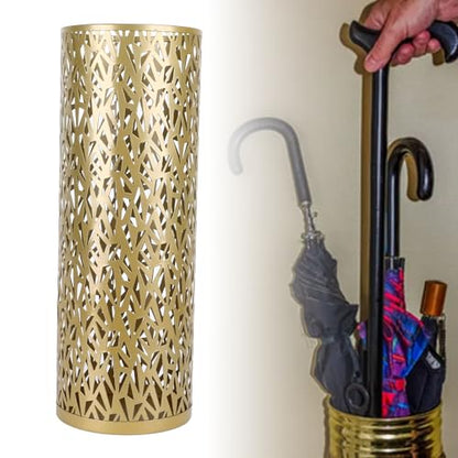 Jectse Umbrella Stand, Freestanding Round Metal Umbrella Holder Bin Hollowed Rain Collection Umbrella Organizer Bin for Home Office Entryway (Gold), Jectse021nsfg9dv-13