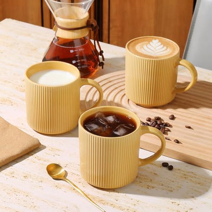 MONITO Coffee Mugs Set of 6,16 oz Ceramic Coffee Cups with Large Handles | Stoneware Mugs Set Suitable for Lattes,Hot tea,Cappuccinos,Mochas and Cocoa,Microwave & Dishwasher Safe,Lemon Yellow - color: Lemon Yellow, size: 6PCS