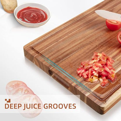 GAOMON Acacia Extra Large Wood Cutting Board, 1.5 Inches Thick Butcher Block, Reversible Wooden Kitchen Block, Cheese Charcuterie Board, with Side Handles and Juice Grooves, 20 x 15 Inch - size: 20.4"L x 15.6"W