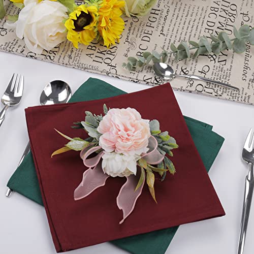 Flower Rose Napkin Rings Set of 4, Handmade Napkin Ring Holders Handcrafts Plant with Leaves Napkin Rings for Thanksgiving Day, Weddings, Family Dinners,Parties or Napkins (Pink Rose) - style: Pink rose