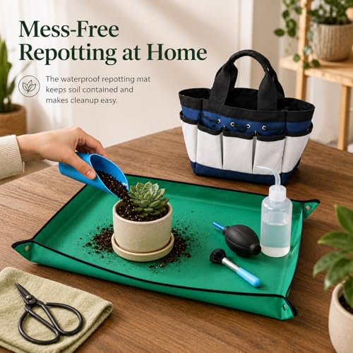25 Pcs Succulent & Bonsai Tools Set for Beginners, Indoor Plant Care Tool Set with Repotting Mat, Organizer Tote, Soil Moisture Meter, Pruning Shears, Mini Garden Tools, Gardening Gift for Women Men