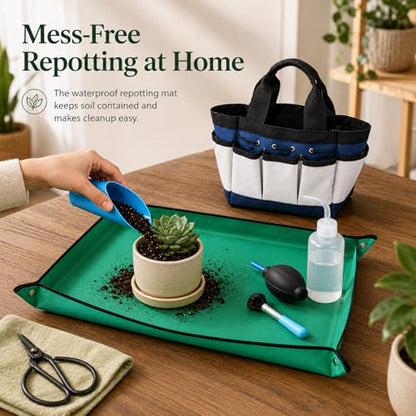 25 Pcs Succulent & Bonsai Tools Set for Beginners, Indoor Plant Care Tool Set with Repotting Mat, Organizer Tote, Soil Moisture Meter, Pruning Shears, Mini Garden Tools, Gardening Gift for Women Men