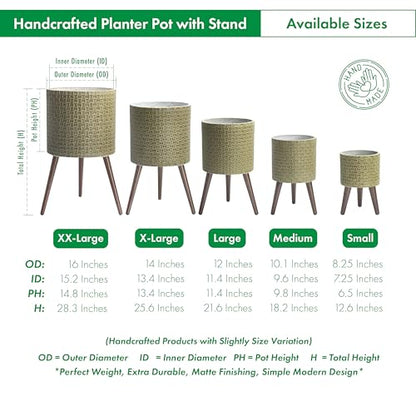 D'vine Dev Planter Pot with Wood Stand, 12 in, Distressed Olive, 88-Z-C-4 | Mid-Century Modern Style, Elevated Plant Display, Drainage Hole and Plug, Functional & Stylish, Modern Indoor Planter - color: Distressed Olive, size: Large