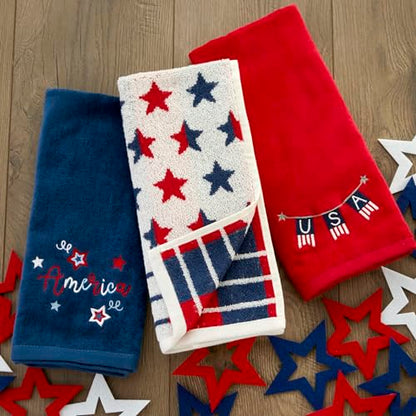 SKL Home Patriotic 4th of July Red White and Stars Hand Towel Set, 2 Count - color: Red White and Stars