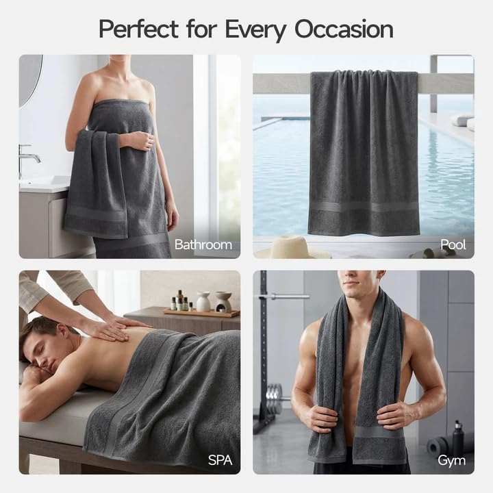 ecolook Ultra Soft 6-Piece Towel Set, 100% Cotton | Lighter Weight, Quick Dry, Highly Absorbent, 2 Bath, 2 Hand, 2 Washcloths, Perfect for Bathroom, Dark Gray - color: Dark Gray