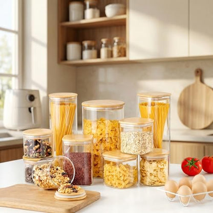 27oz Square Glass Food Storage Containers with Airtight Bamboo Lids, 4 Pack | Pantry Jars for Flour, Sugar, Pasta & Spices, 3mm Borosilicate Glass Canisters Keep Food Dry & Fresh, Easy to Fill & Clean - color: 27oz 4 Pack