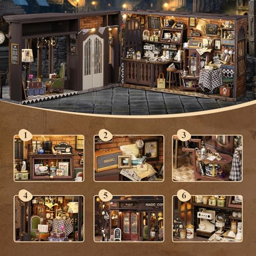 DIY Magic Miniature Dollhouse Kit Halloween | Mini Scene 3D Wooden Puzzles for Adults Tiny House Gifts for Women Teenagers(Magic Coffee) - style: Magic Coffee