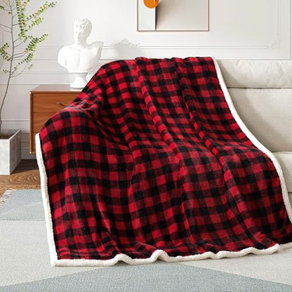 BEAUTEX Christmas Sherpa Fleece Throw Blanket Soft Warm Buffalo Plaid | Plush Blanket & Throw, Winter Cozy Fuzzy for Couch, Sofa, Bed (Red, 50" x 60") - color: Plaid Red, size: Throw-50"x60"