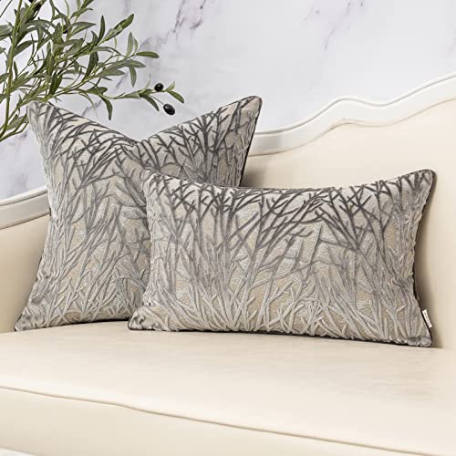 Grey Throw Pillow Cover Velvet Cushion Cover Branches Rectangular Pillowcase for Sofa Couch Bedroom Living Room, 12x20 Inch - color: Grey, size: 20" x 12" (Pack of 1)