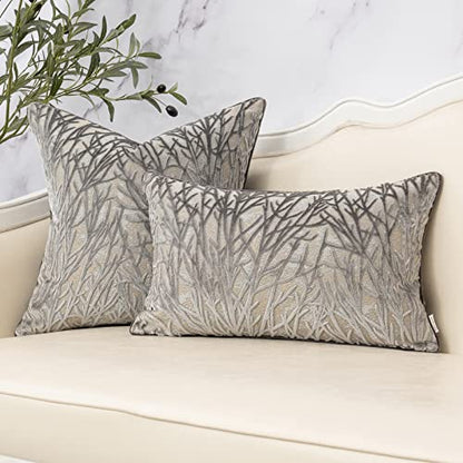 Grey Throw Pillow Cover Velvet Cushion Cover Branches Rectangular Pillowcase for Sofa Couch Bedroom Living Room, 12x20 Inch - color: Grey, size: 20" x 12" (Pack of 1)