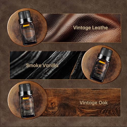 Men Essential Oils Set for Diffusers for Home, 6x10ml Scented Oil | Masculine Essential Oil for Candle Making, Aromatherapy Gift Set for Men, Mahogany, Sandalwood,Cologne,Smoke Vanilla, Leather