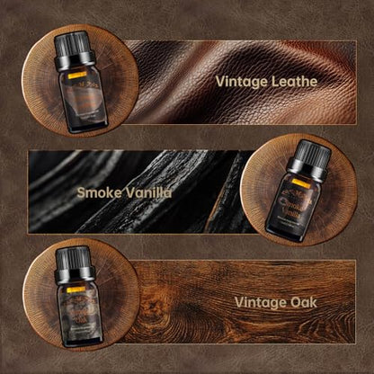 Men Essential Oils Set for Diffusers for Home, 6x10ml Scented Oil | Masculine Essential Oil for Candle Making, Aromatherapy Gift Set for Men, Mahogany, Sandalwood,Cologne,Smoke Vanilla, Leather