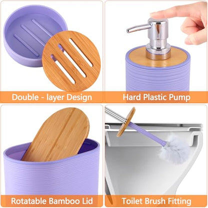 10 PCS Purple Bathroom Accessories Set with Trash Can Bathroom Accessory | All-in-One Kit with Trash Can,Toothbrush Holder,Soap Dispenser,Toothbrush Cup,Vanity Tray,Soap Dish,Toilet Brush etc for Home - color: Purple