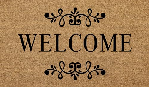 Coir Door Mats 17" X 30", Non-Slip Sturdy, PVC Backed Heavy Duty, Easy to Clean, Ideal for Door Entrance, Patio, Porch, Backyard, Garages, Welcome Floral Border - color: Floral Border Welcome