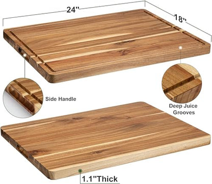 GAOMON Acacia Extra Large Wood Cutting Board, 1.2 Inches Thick Butcher Block, Reversible Wooden Kitchen Block, over Stove Cutting Board, with Side Handles and Juice Grooves, 24 x 18 Inch - size: 24.8"L x 18.8"W