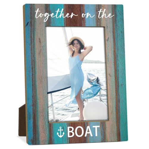 Coastal Boat Themed Picture Frame, Travel Vacation Gifts for Women Men Boating Lover, Together at The Boat Wooden Picture Frame Fits 4x6 Inch Photo, Home Office Desktop Nightstand Decor -022 - color: Boat