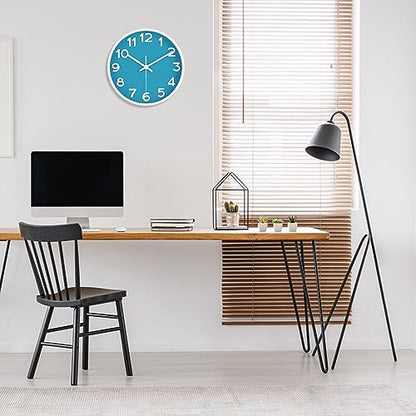 10 Inch Wall Clock, 2Pack Silent Non Ticking Battery Operated Clocks | Green Analog Clock| Living Room, Office, Classroom, Bedroom, Kitchen, Bathroom| Modern Simple Style | Easy to Read | Accurate - color: Blue, size: 10 inches