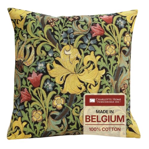 William Morris Golden Lily Black Tapestry Throw Pillow Cover 18 x 18 in - color: Golden Lily