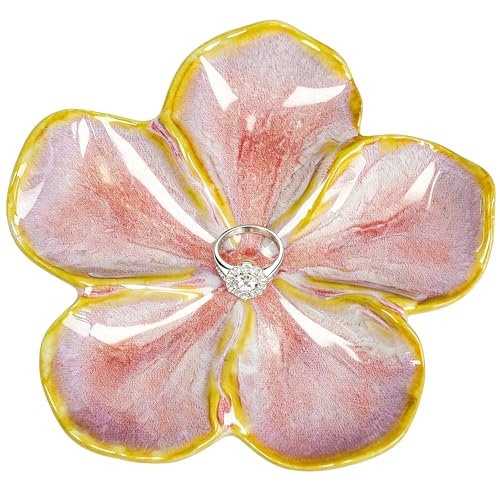 SEEDUSTRY Ceramic Jewelry Tray, Petal Ring Dish, Small Ceramic Jewelry Trinket Holder, Desktop Decoration, Dainty‌ Plate for Rings, Earrings, Necklace, Gifts for Mother Girlfriend Daughter Sister - color: Ink Pink
