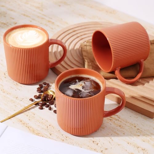 MONITO Coffee Mugs Set of 6,16 oz Ceramic Coffee Cups with Large Handles | Stoneware Mugs Set Suitable for Lattes,Hot tea,Cappuccinos,Mochas and Cocoa,Microwave & Dishwasher Safe,,Brick Red - color: BRICK RED, size: 6PCS