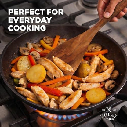 Zulay Kitchen 6 Piece Wooden Spoons for Cooking – Natural Teak Wooden Utensil Set, Easy to Clean, Durable, Smooth with Comfort Grip - Non Toxic Wooden Cooking Utensil Sets - size: 6 Piece