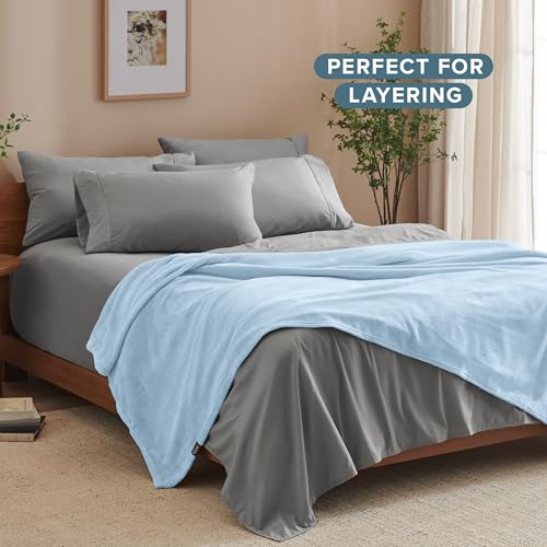 Bare Home Fleece Blanket Luxury Microplush (Full/Queen, Light Blue) | Ultra-Soft Lightweight Blanket for Bed, Sofa, and Couch, Cozy & Warm Blanket - color: 08 - Light Blue, size: Full/Queen