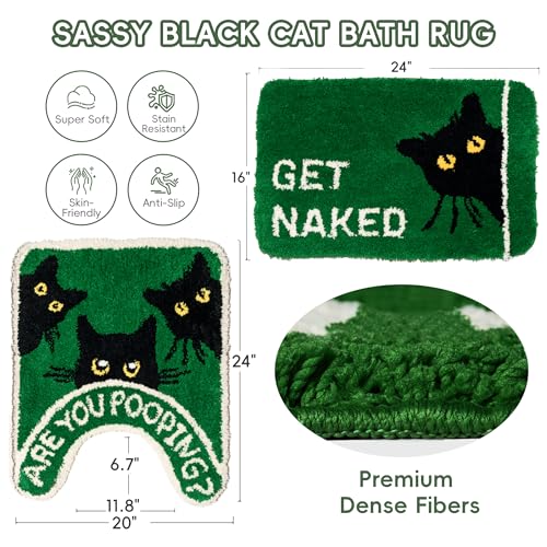 2PCS Black Cat Bathroom Rug Set, Funny Non Slip Bath Mat & Toilet Rug | Matching Black Cat Toilet Rug Included • Funny Bathroom Decor • Quick Dry • Machine Washable • Perfect Home Upgrade - color: Black Cat