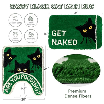 2PCS Black Cat Bathroom Rug Set, Funny Non Slip Bath Mat & Toilet Rug | Matching Black Cat Toilet Rug Included • Funny Bathroom Decor • Quick Dry • Machine Washable • Perfect Home Upgrade - color: Black Cat