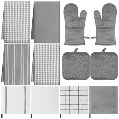 LemonRoad 12 Pcs Oven Mitts Kitchen Towels Dishcloths with Pot Holders Sets Dish Towels Sets Oven Gloves Heat-Resistant Pot Pads with Silicone for Kitchen Cooking Baking(Gray) - color: Gray